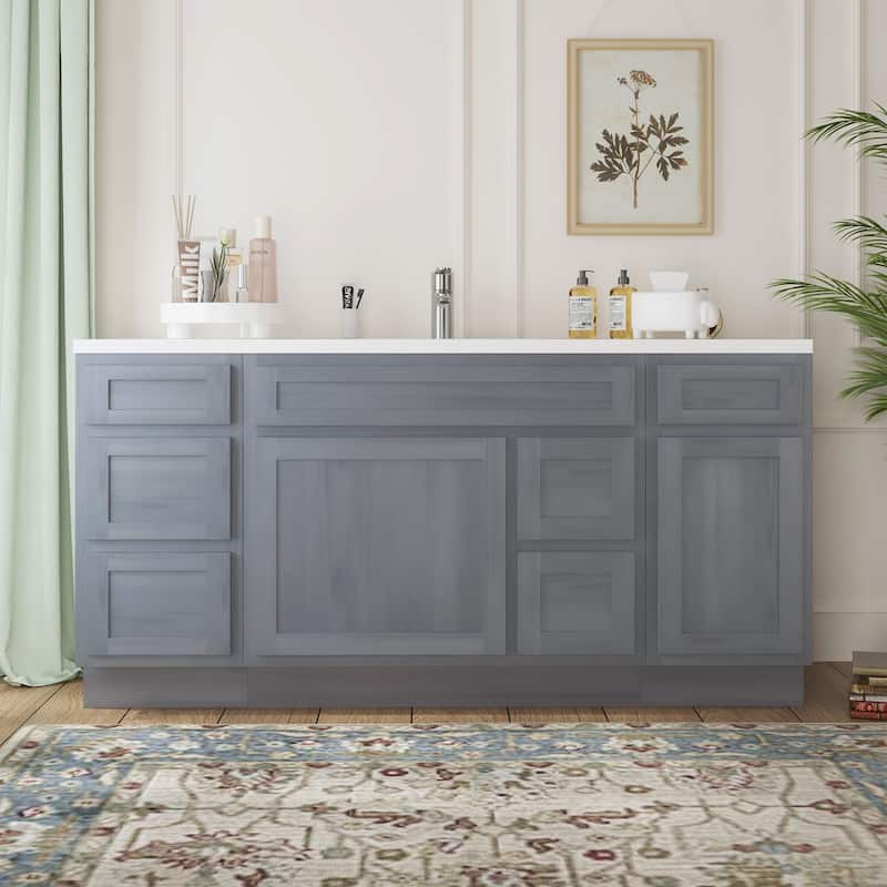 Vanity Art 66" Oak Freestanding Bathroom Vanity Cabinet without Top