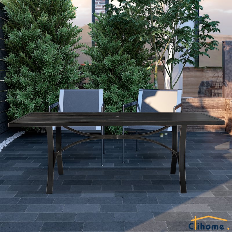Clihome 82/60 in. W Aluminum Steel Dining Table with Umbrella hole