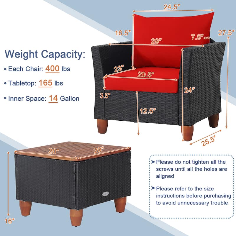 Gymax 3PCS Patio Rattan Conversation Set Outdoor Furniture Set w/