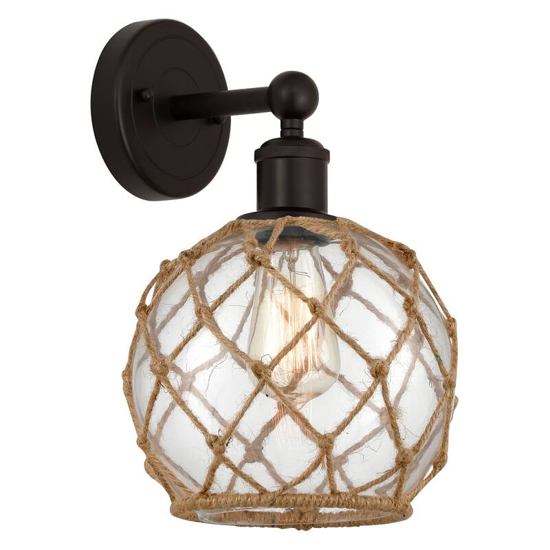 Innovations Lighting 616-1W-13-8 Farmhouse Rope Sconce Farmhouse Rope - Oil Rubbed Bronze / Clear Glass with Brown Rope