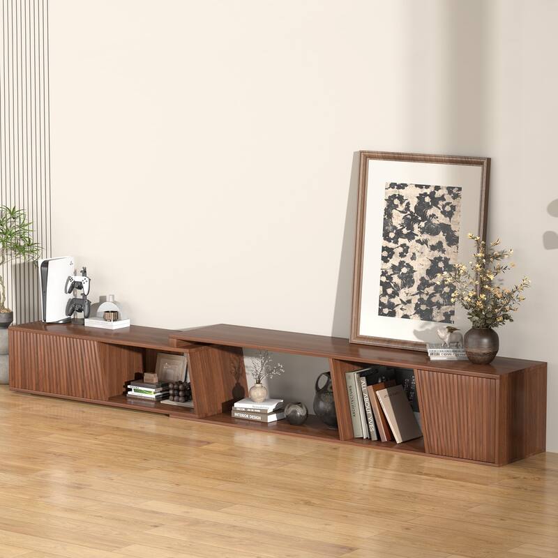 Gymojoy Extendable Adjustable Length 70.9"-106.2" TV Stand for 85-110 Inch Entertainment Center,Retractable Media Console Table.