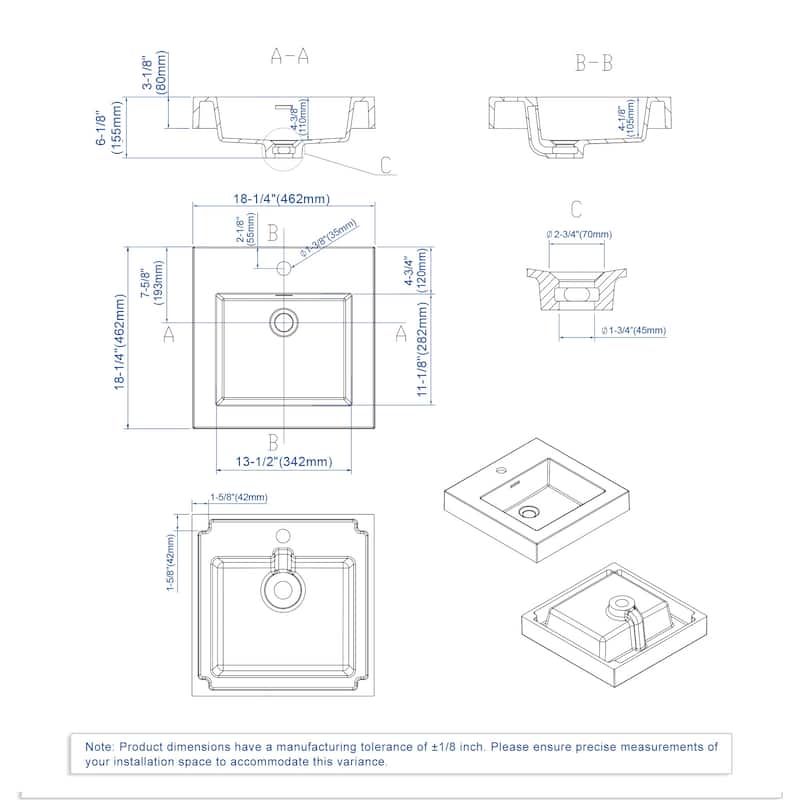 Dowell 18" FTB Resin Bathroom Vanity Basin
