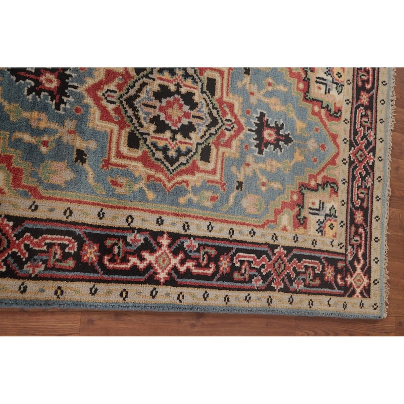 Light Blue Traditional Heriz-Serapi Foyer Rug Hand-Knotted Wool Carpet - 3'1"x 5'0"
