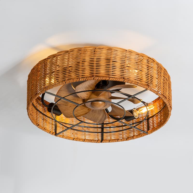 16.5"/19"/20" Vintage Distressed White Low Profile Ceiling Fan with Remote (7-Blade)