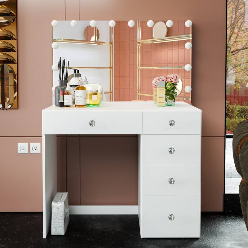 Boahaus Saranya Dressing Table, Light Bulbs, White - Crystal-Ball