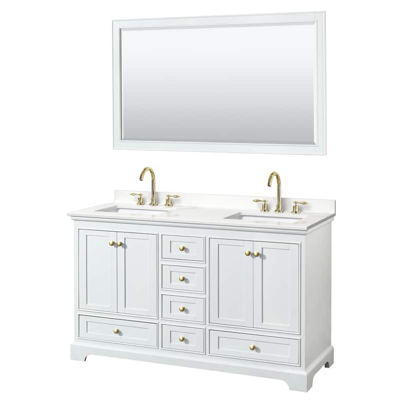 Wyndham Collection WCS202060D-QTZ-US3M58 Deborah 60" Free Standing - White / White Quartz Top / Brushed Gold Hardware