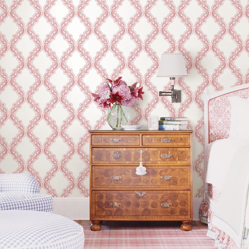 A-Street Prints Harmony Coral Ogee Wallpaper