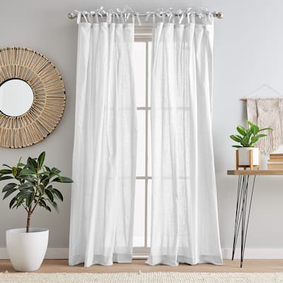 100% Cotton Sheer Tie Tab Curtain Panel Pair