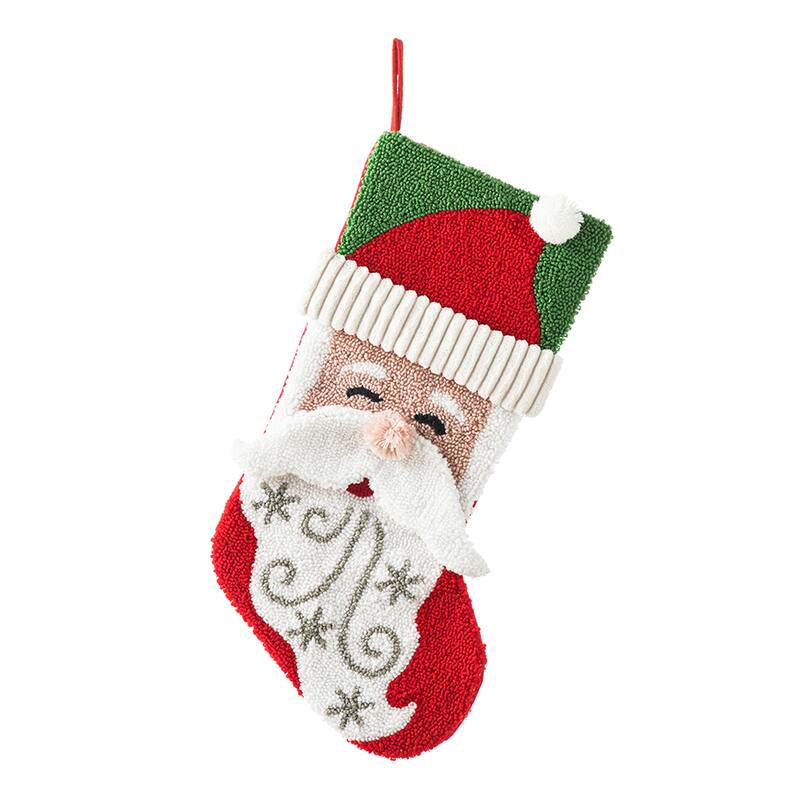 Glitzhome 20.5"L Santa Snowman Nutcracker Hooked Christmas Stocking - Santa