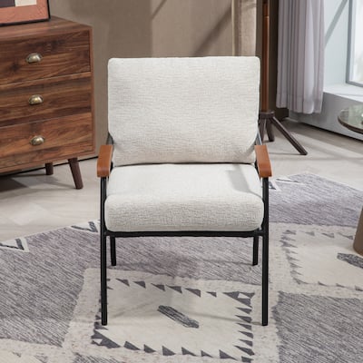 Set of 1 Modern Upholstered Accent Chair with Natural Wood Armrests and Black Metal Frame