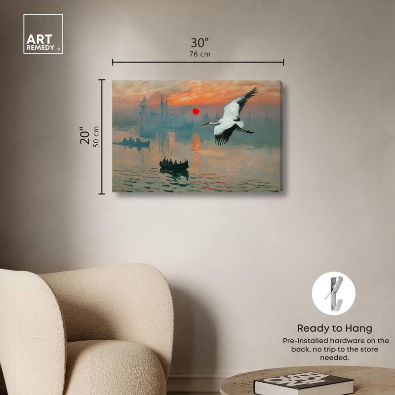 Crane Sunset Canvas by Art Remedy, Gallery Wrapped