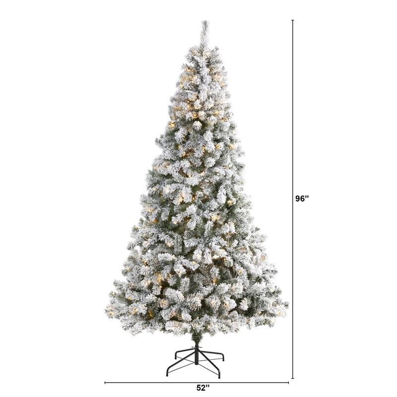 8ft. Flocked Fir Artificial Christmas Tree with 500 Clear LED Lights - Majestic Snowy Holiday X-Mas Display