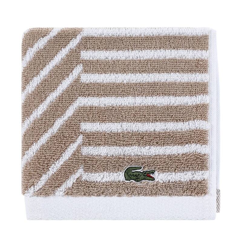 Lacoste Guethary Stripe Cotton Bath Towel, Hand Towel, and Wash Cloth - Sand - Wash Cloth