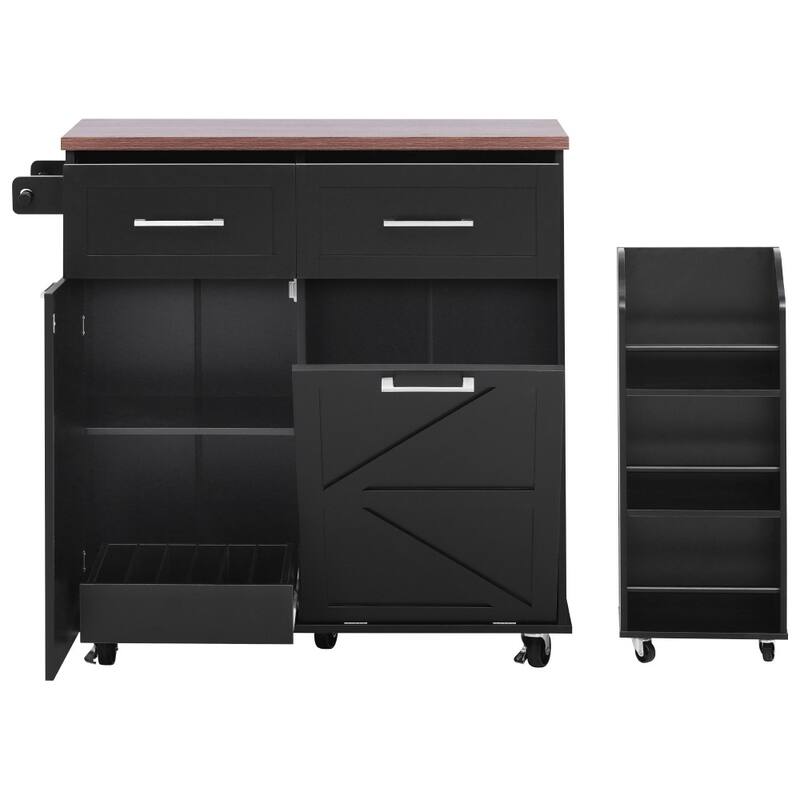 47.2" Farmhouse Kitchen Island with Drop Leaf,Removable Side Racks and Two Drawers