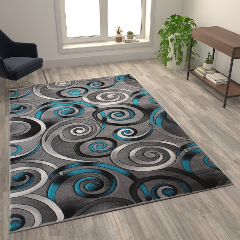 Modern Spiral Patterned Olefin Indoor Area Rug