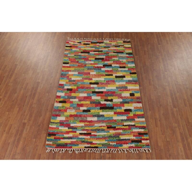 Plush Colorful Moroccan Area Rug Hand-Knotted Wool Carpet - 5'8" x 9'10"
