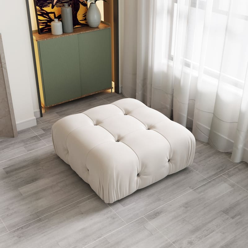 Minimalist Square Velvet Upholstery Ottoman - Beige