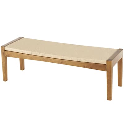 Wood Handmade Traditional Home Bench with Rope Wrapped Seat - Brown - Roche River Decor