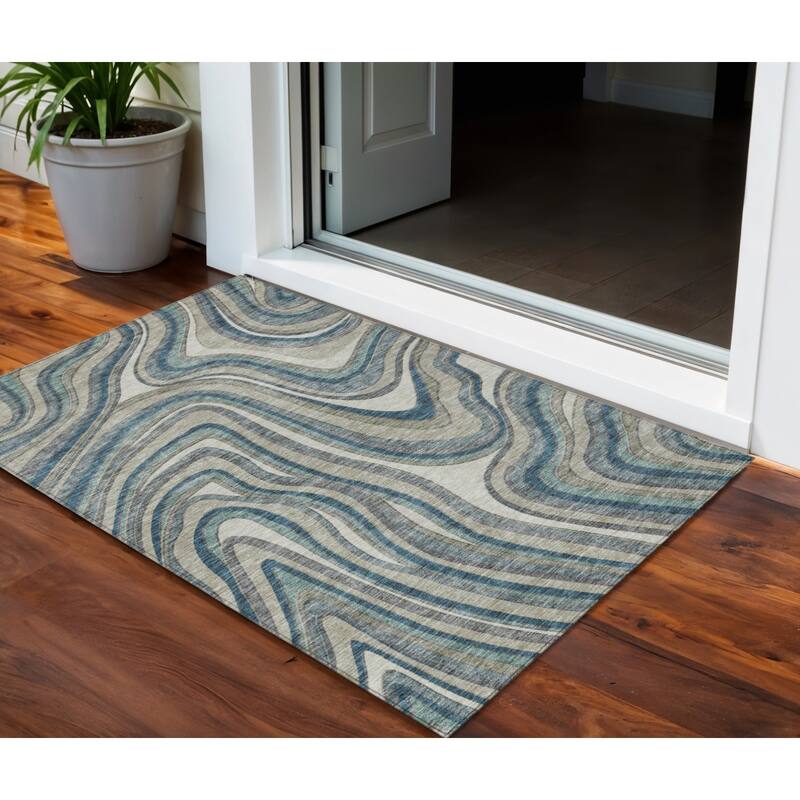 HomeRoots Abstract Transitional Rectangle Outdoor Rug - 3' x 5'