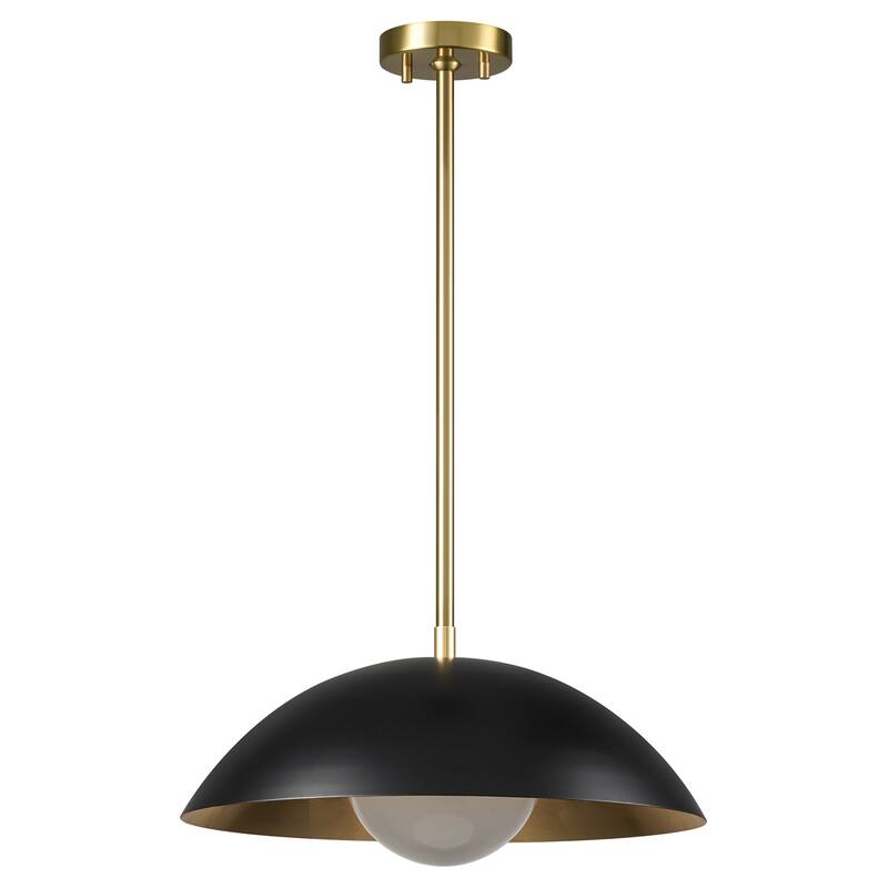 1-Light Modern Black/Gold Leaf Oversized Dome Glass Globe Pendant Light for Kitchen Island