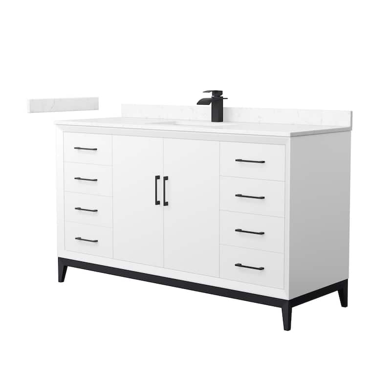 Wyndham Collection WCH818160S-VCA-UNSMXX Amici 60" Free Standing - White / Carrara Cultured Marble Top / Matte Black