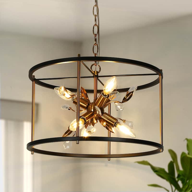 Mid-Century Modern 6-Light Drum Crystal Chandelier Sputnik Pendant Lights for Kitchen Island - D 17.7" x H 12.5"