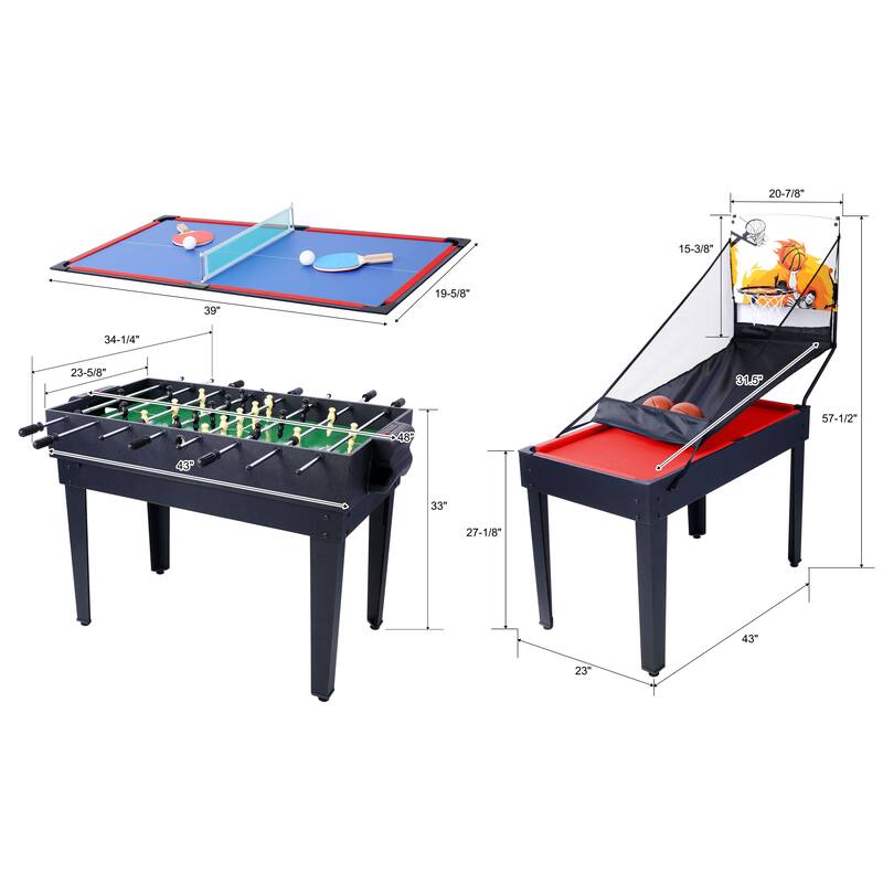 5-in-1 Multi-Game Table - Billiards, Push Hockey, Foosball, Ping Pong, and Basketball