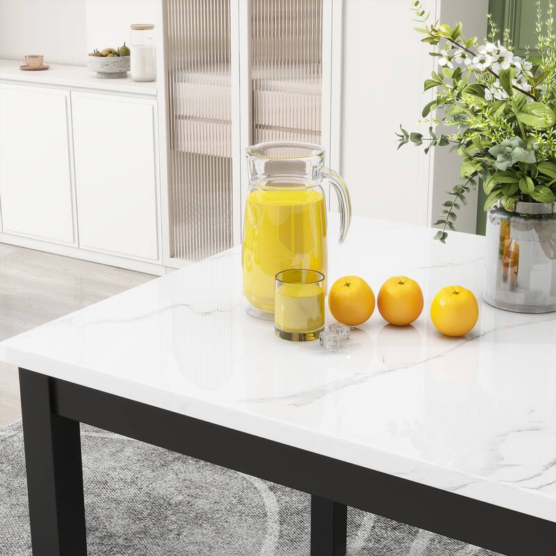 5-piece Counter Height Dining Table Set with 4 Velvet Upholstered Dining Chairs Faux Marble Desktop Square Dining Table