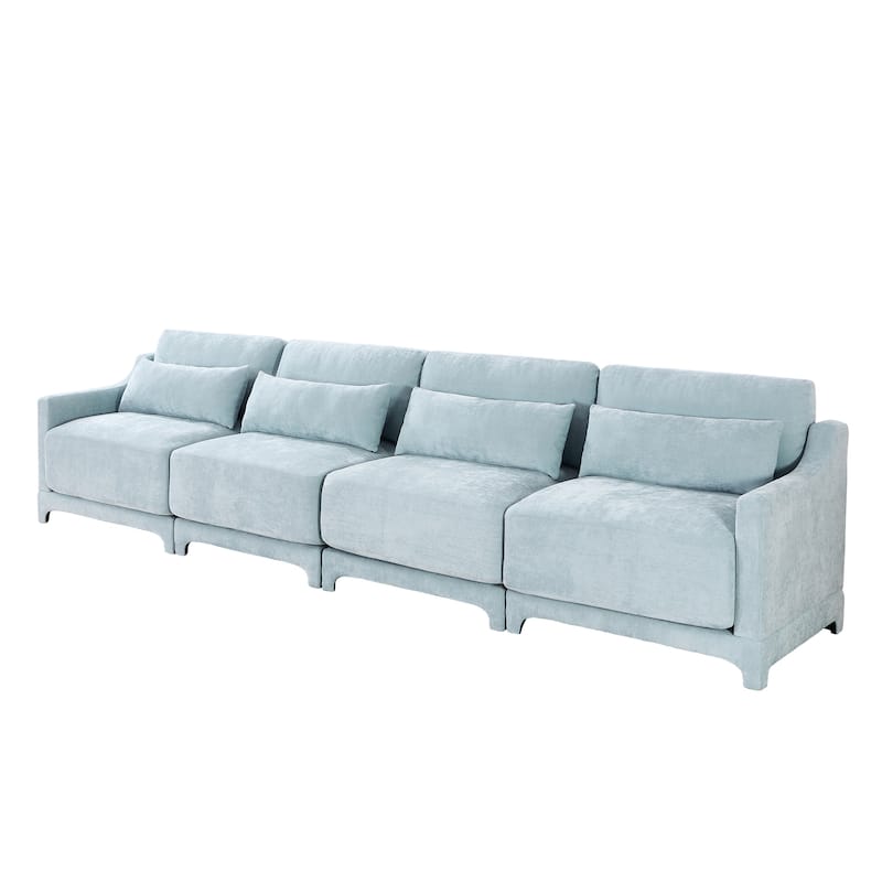 141.7″ Chenille 6-Seater Sofa with Ergonomic Wooden Base & High-Resilience Sponge