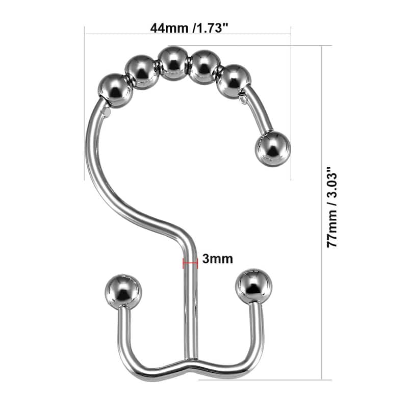 Shower Curtain Ring Hooks Metal Double Roller Glide 8 Pcs - Silver Tone
