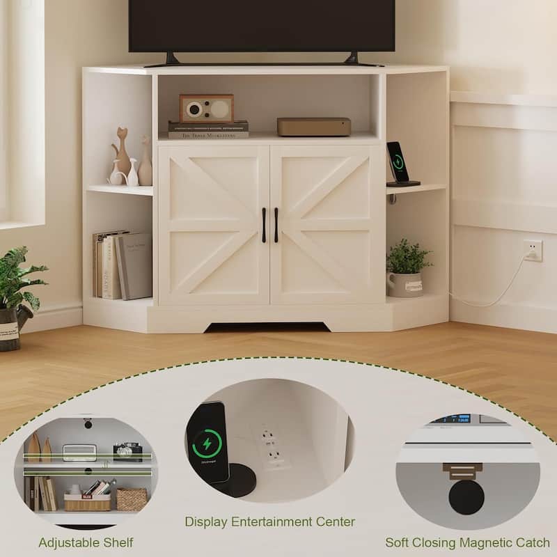 Corner Tv Stand for Tvs Up to 55 Inch with Power Outlet, Entertainment Center - N/A