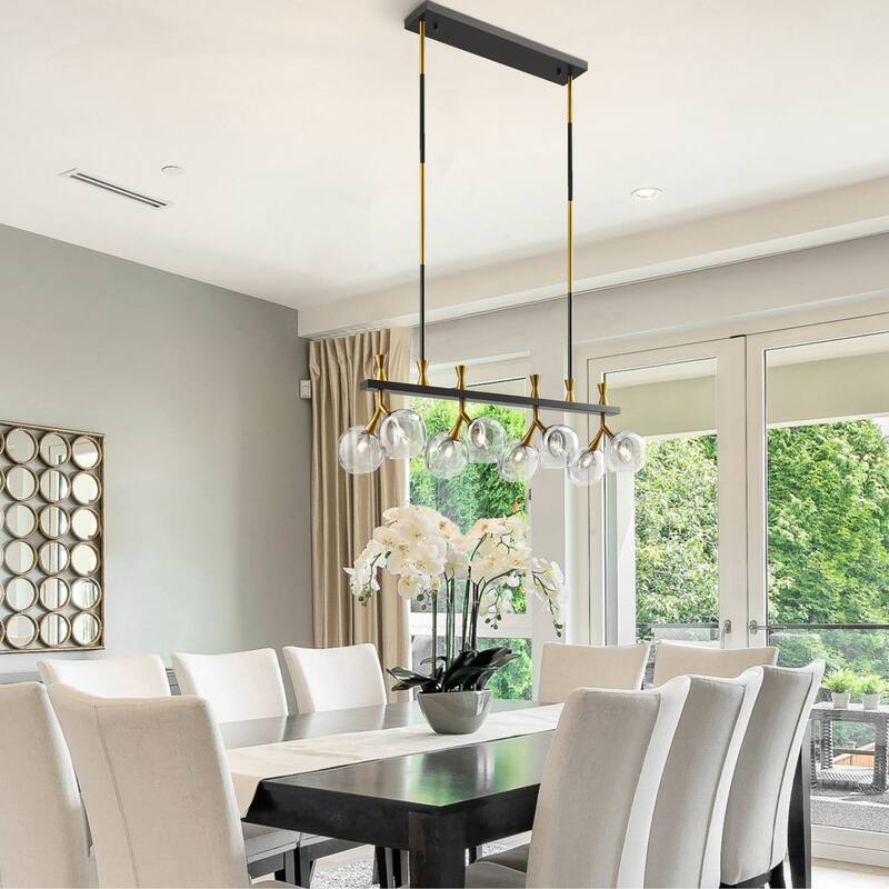 Sonder Rectangular Dimmable Gold and Black 8 Lights Chandelier with Smart Dimmer Included