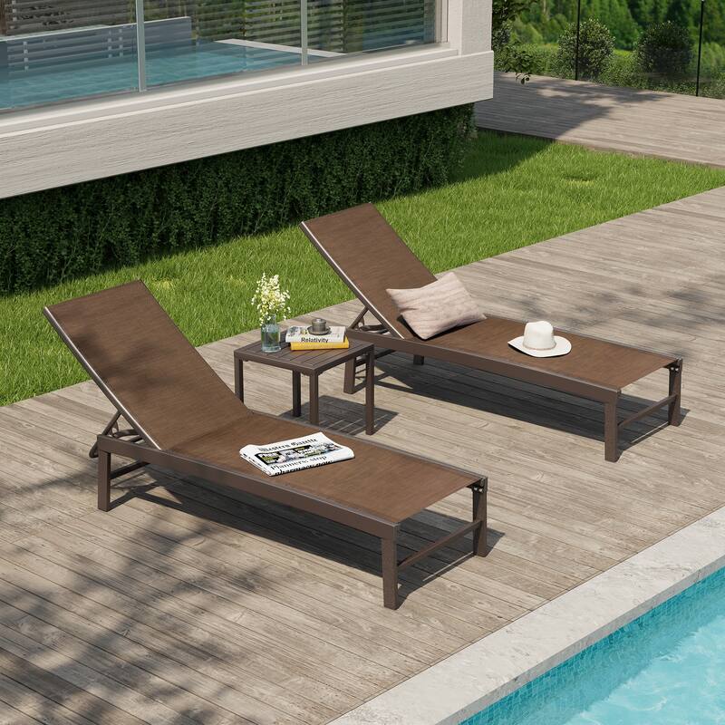 VredHom Outdoor Aluminum Adjustable Chaise Lounge Chairs and Side Table Set - 60.4 in L * 24.6 in W * 16.1/40.8 in H