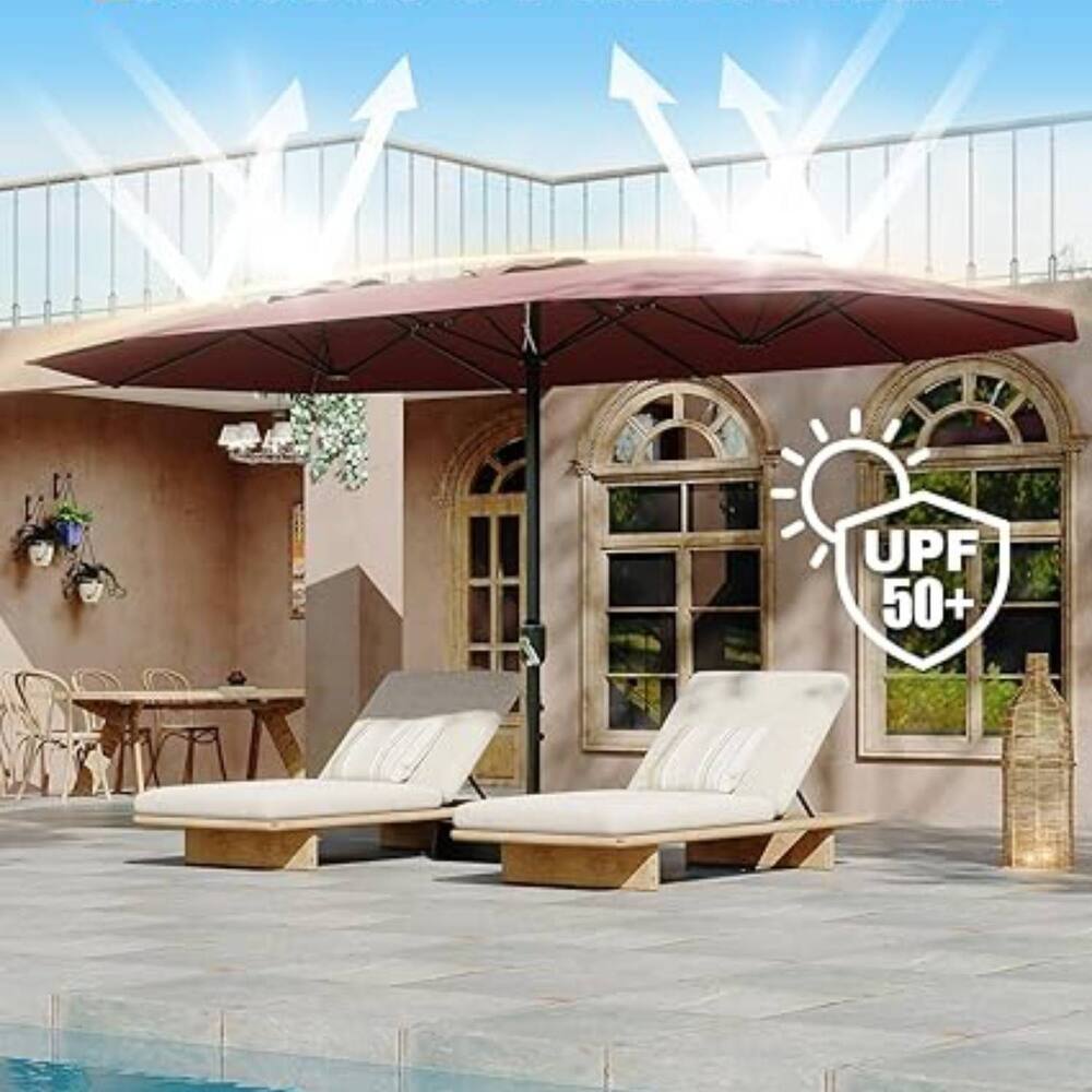 15FT Double-Sided Patio Umbrella with Base Included for Pool Lawn Garden