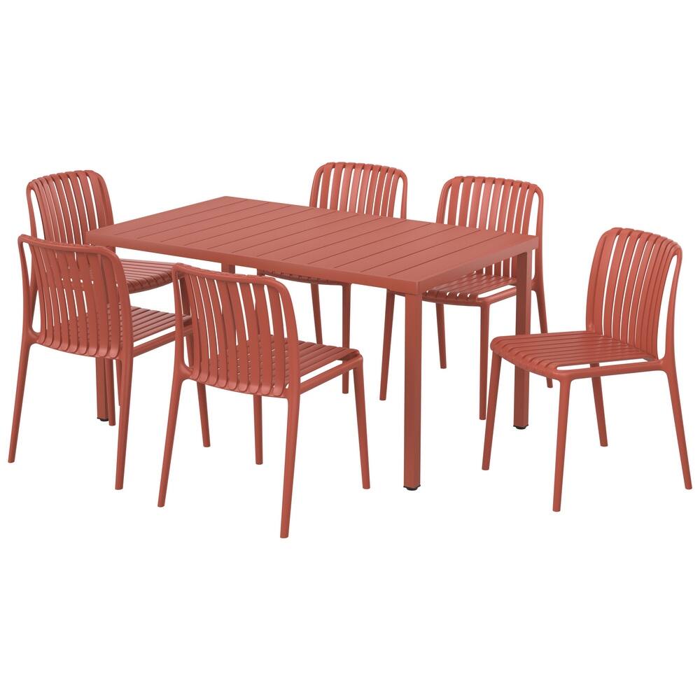 Frond and Form Modern 6-Person Outdoor Patio Rectangular Dining Set