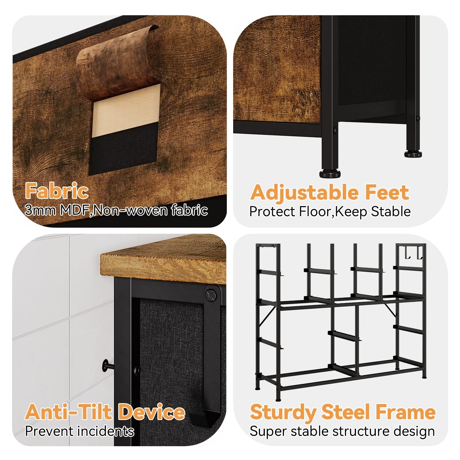 Rustic Dark Grey 10-Drawer Fabric Dresser with Sturdy Wooden Top - Multi-Purpose Storage Organizer for Living Room,