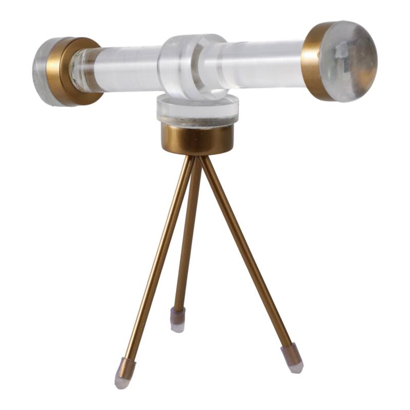 Acrylic And Brass Decorative Object Telescope Sculpture - 9" Gold - 9" x 3.5" x 8.5"