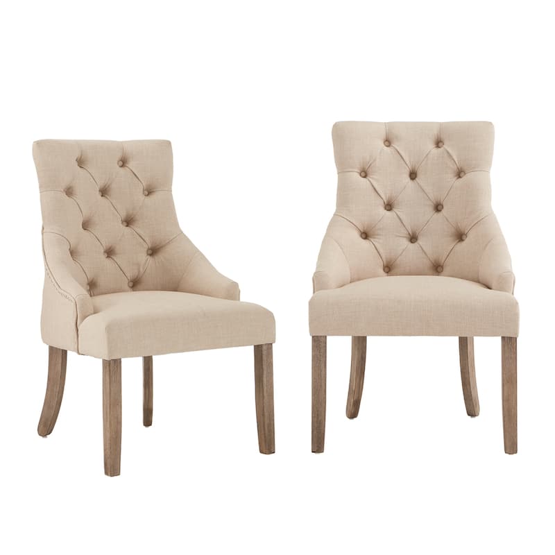 Plovdiv Linen Curved Back Tufted Dining Chairs (Set of 2)