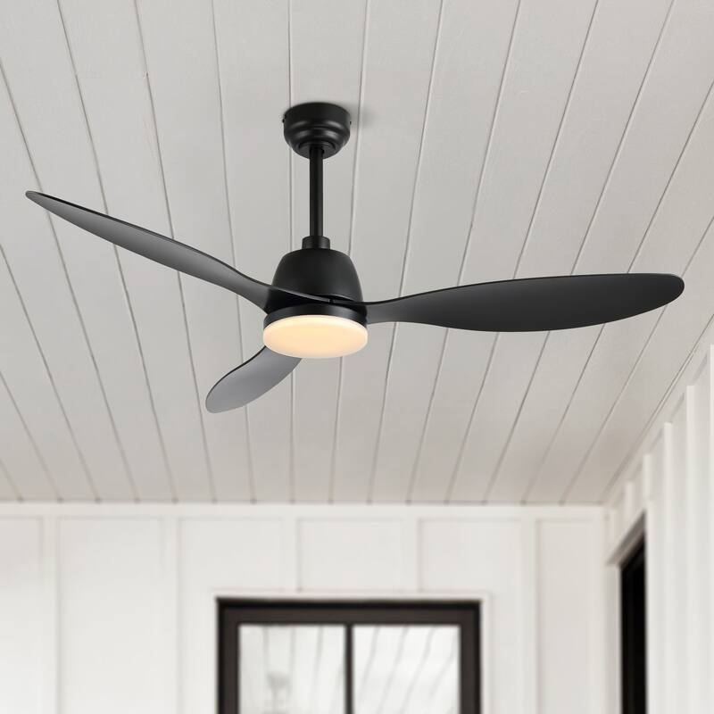 Aldrin 52" 1-Light Industrial Iron/Plastic Mobile-App/Remote-Controlled 6-Speed Propeller LED Ceiling Fan, by JONATHAN Y