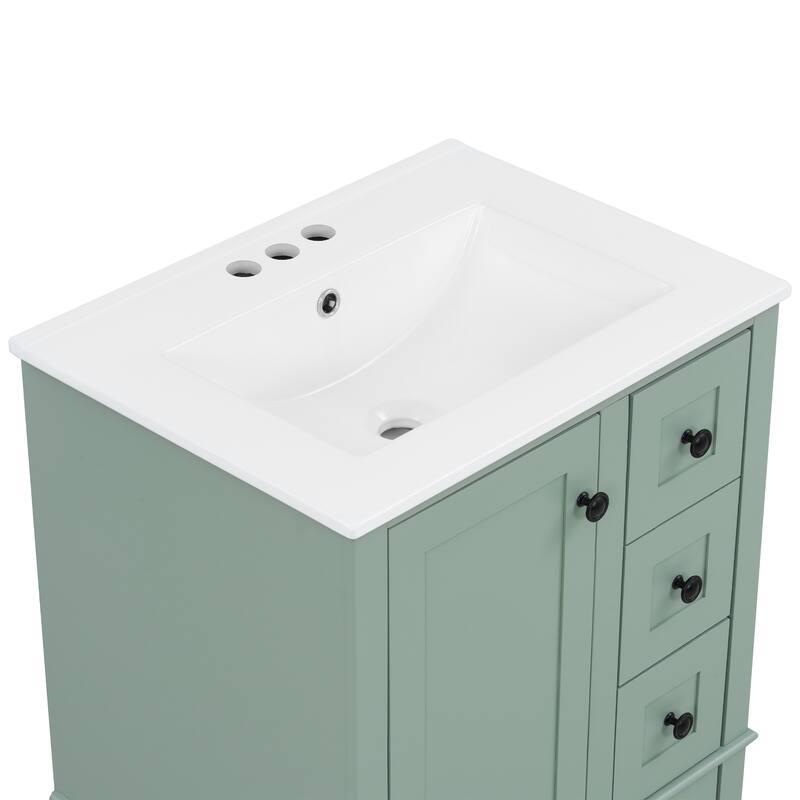 GDFStudio - Faraday Modern Freestanding Bathroom Vanity with Ceramic Sink, Double-Layer Shelf and Soft Close Drawers & Door