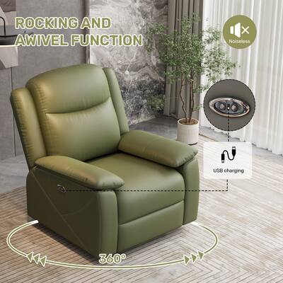 Rocker Recliner Chair with USB Charging Port, Swivel Sofa Chair with Overstuffed Cushion, Oversized Lounge Chaise Chair