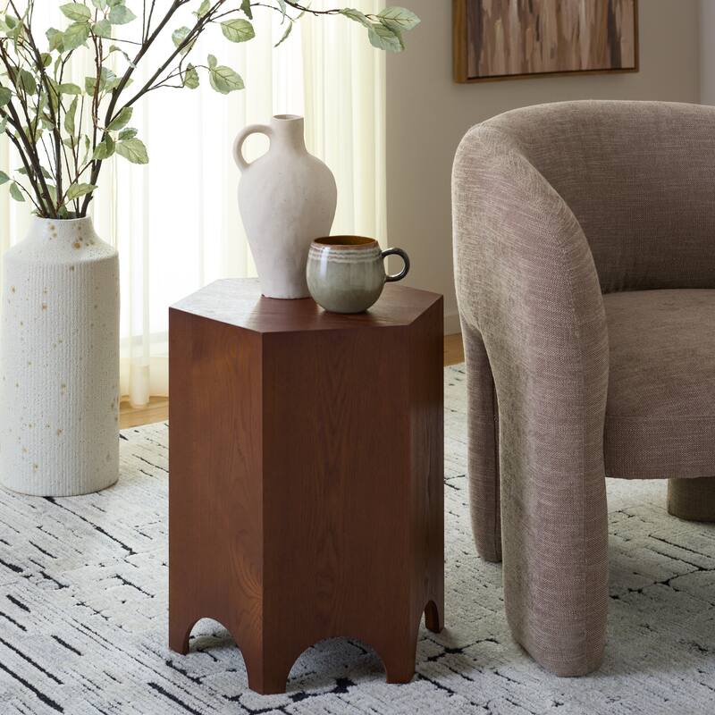 SAFAVIEH Home Barahan End Table - 16"W x 14"D x 19"H - Walnut