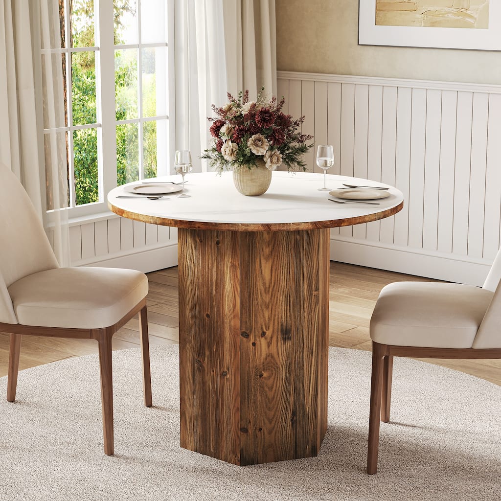 Farmhouse Solid Wood Small Round Dining Table for Kitchen Dining Room - 31.5" D x 31.5" W x 29.5" H