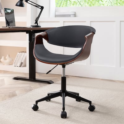 Porthos Home Elio Faux Leather Mid Century Office Chair with Black Metal Base