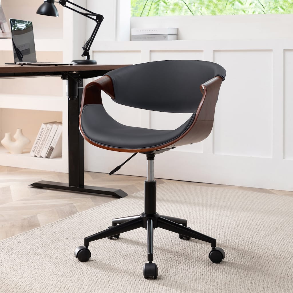 Porthos Home Elio Faux Leather Mid Century Office Chair with Black Metal Base