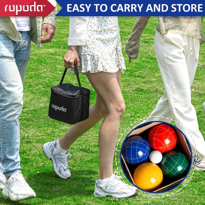 ROPODA 90mm Bocce Ball Set with 8 Balls, Pallino, Case and Measuring Rope