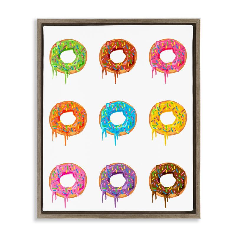 Stupell Bright Donut Rows Framed Floater Canvas Wall Art Design By Marcus Prime - 17 x 21 - Brown