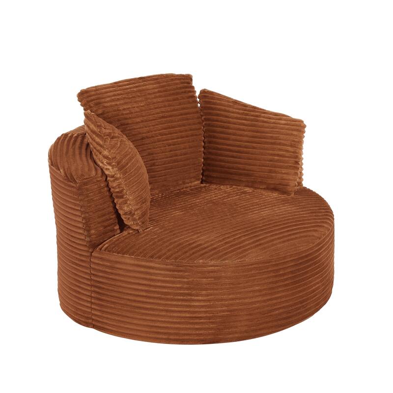 Compressible Corduroy Round Chair with Cushioned Backrest - Modern Comfort Seating for Living Room,Office,Apartment(no swivel)