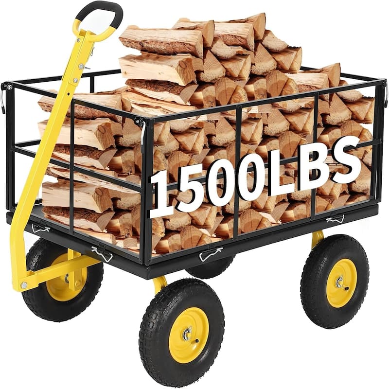 1500-lb Capacity Steel Mesh Garden Cart with Removable Sides and Wheels Black