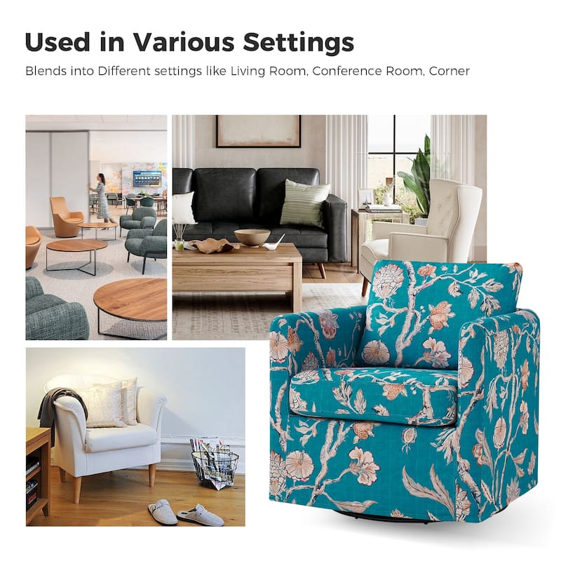 Erkenbald Modern Slipcovered Swivel Chair with Removable Cushion by HULALA HOME